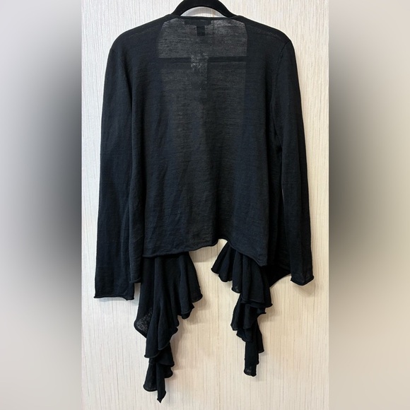 NWT DKNY Black 100% Linen Draped Waterfall Ruffle Cardigan P/S Petite Small - Picture 4 of 5